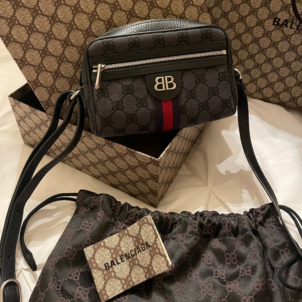 GUCCI X BALENCIAGA BB Supreme Monogram Web Mini Ophidia Shoulder Bag.